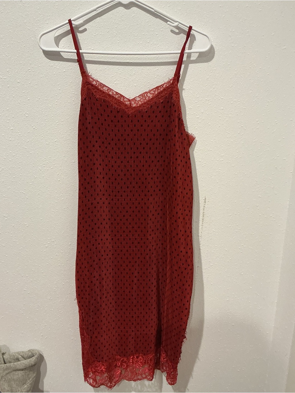 Free People Red Lace-Trim Midi Slip Dress